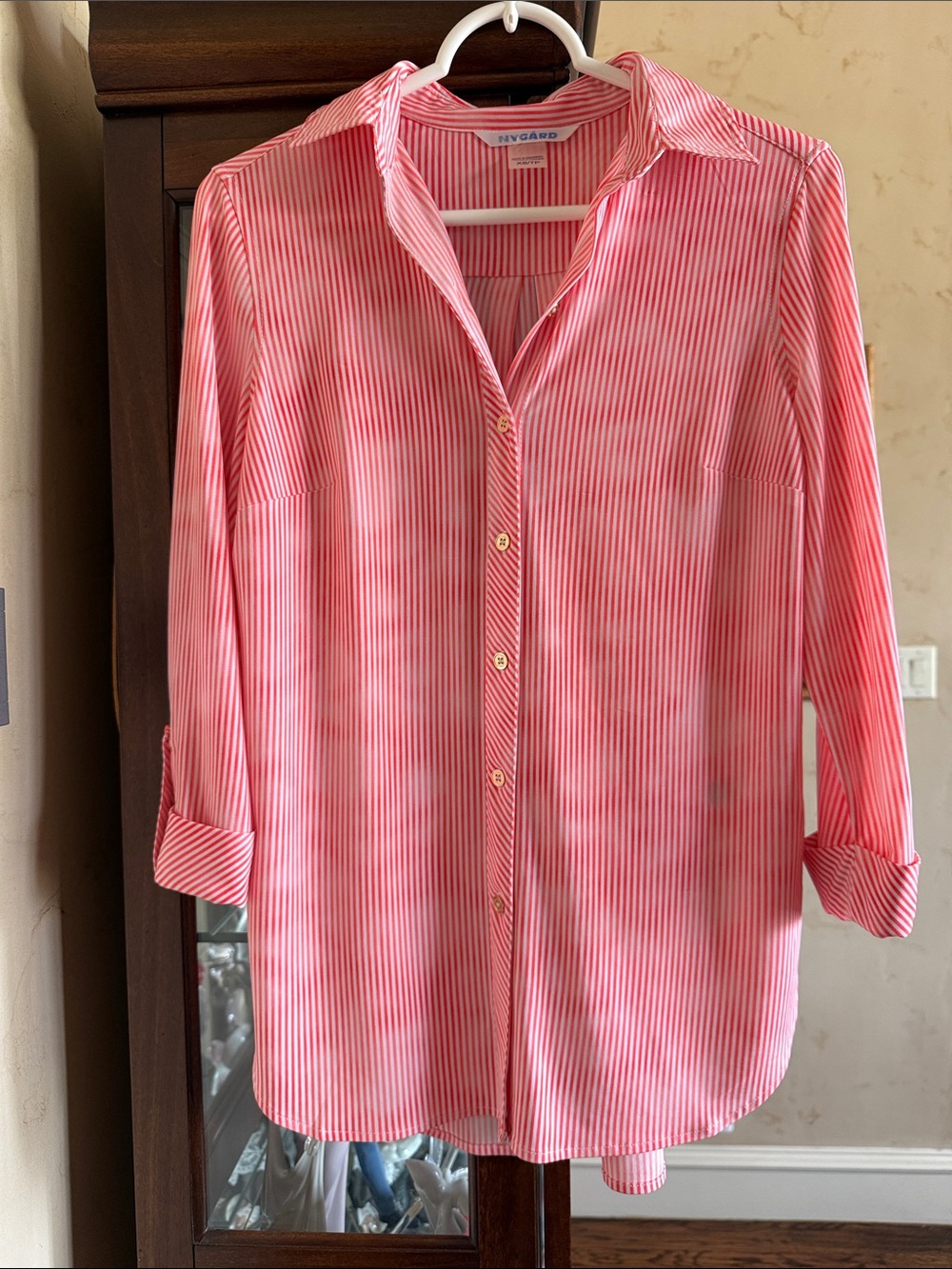 Nygard Coral Pink Striped Button-Down Shirt. Size XS like new